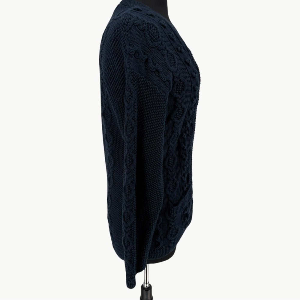 Vintage LL Bean Fisherman Cable Knit Cardigan Size Medium Navy Wool Blend 90s - Picture 9 of 13